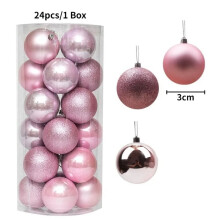 (24Pcs Pink) 24Pcs 3cm Christmas Balls Christmas Tree Decoration Xmas Hanging Tree Pendants Home Party Christmas Tree Decor New Year Gifts
