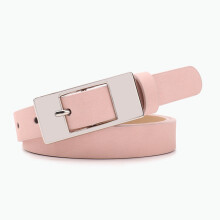 (Pink)Minimalist Womens Solid Color Pu Belt With Alloy Buckle For Casual Wear Office