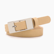 (Khaki)Ceinture minimaliste femme couleur unie Pu avec boucle en alliage pour tenue de bureau décontractée