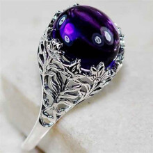 (10) Round Purple Party Lady Jewelry Silver Plated Vintage Ring Crystal Jewelry