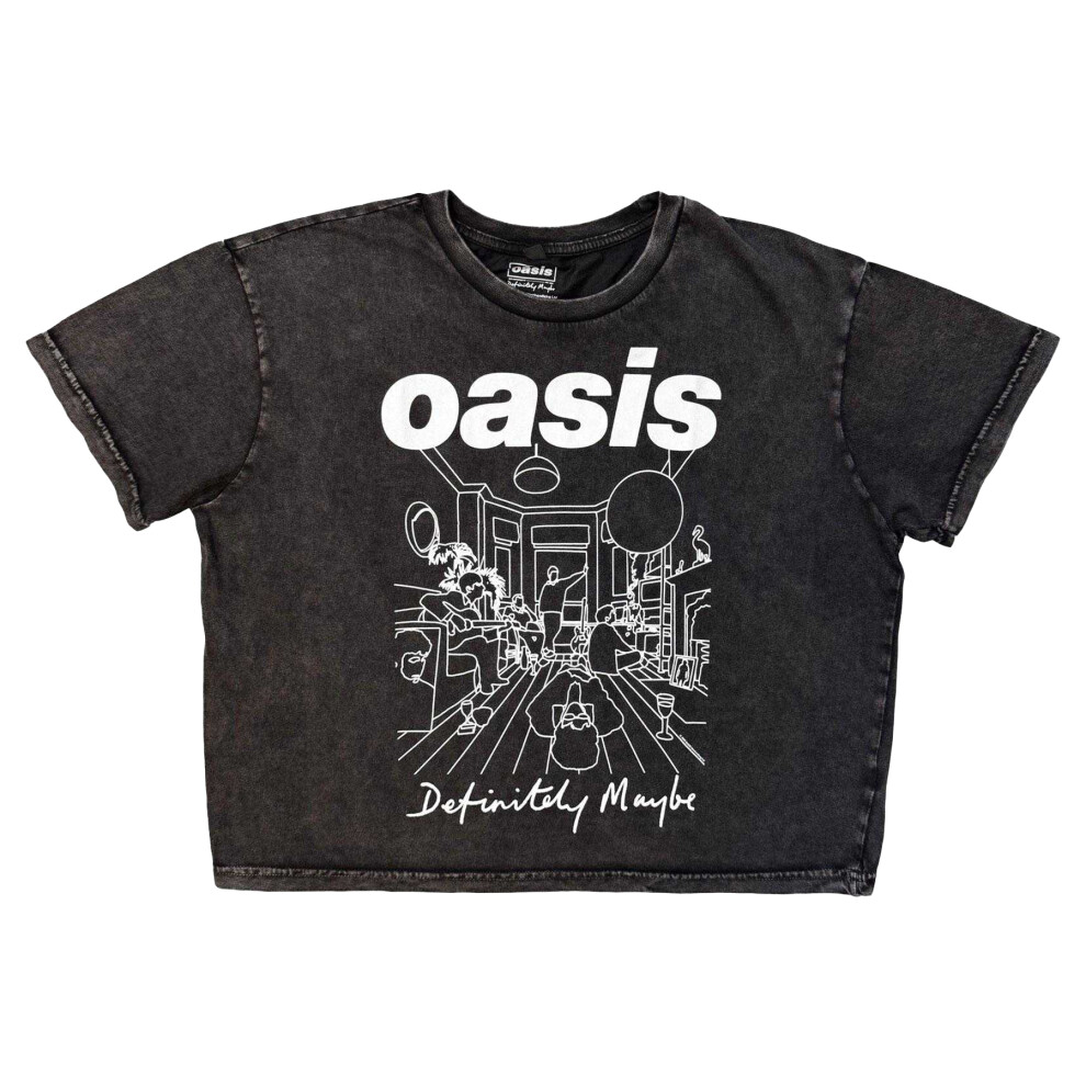 Oasis (Xxl, Charcoal Grey) Womens/Ladies Definitely Maybe Line Drawing Stone Wash Crop Top