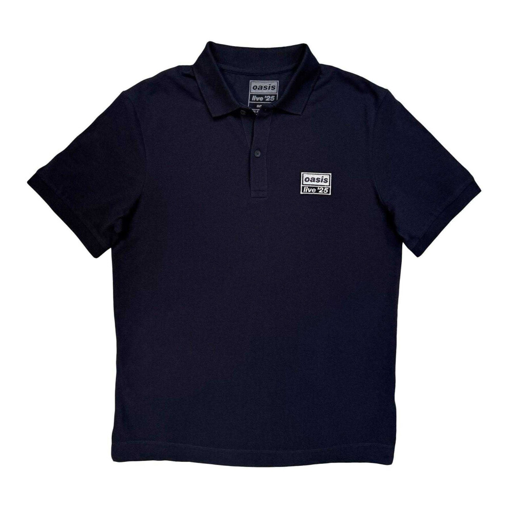 Oasis (M, Navy Blue) Unisex Adult Live '25 Lockup Polo Shirt