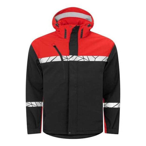 (XS, Black/Red) Projob Mens Progression 7400 Soft Shell Jacket