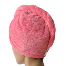 (Rose Red)absorbent Hair Drying Cap Thick Quick Dry Bath Towel Cap Plush Color Solid