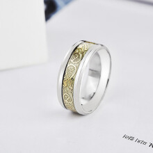 (Silver Gold,12)Bague argent plaqué lumineux doré foncé dragon vert homme brillant fluorescent