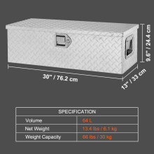 SucceBuy Boîte à outils pour plateau de camion, Aluminium, Argent, 76,2 x 33,0 x 24,4 cm