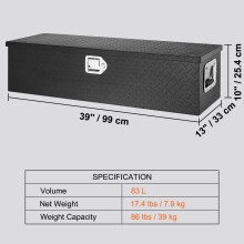 SucceBuy Boîte à outils pour plateau de camion, Aluminium, Noir, 39x13x10 pouces, Résistante à la corrosion