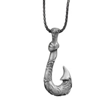 Men’s Vintage Fish Hook Pendant Necklace Ocean Inspired Stainless Steel Sweater Chain