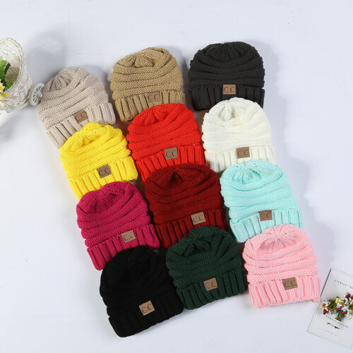 (Beige)Strickmütze Mode Kinder warm einfarbig Mode schlicht und bequem 2