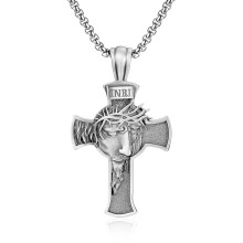Vintage Cross Pendant Necklace for Men European Style Hip Hop Titanium Steel Sweater Chain