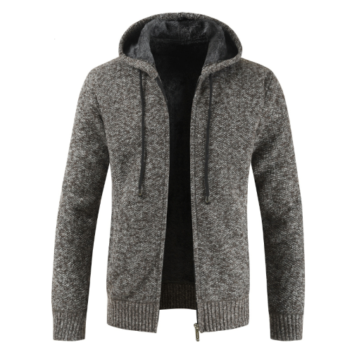 (Dark Gray,XL)Pull homme à capuche hiver épais fermeture éclair pull pull à capuche manteau tricot