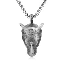 Men’s Wild Rhino Head Pendant Necklace Animal Jewelry Fashion Statement Sweater Chain