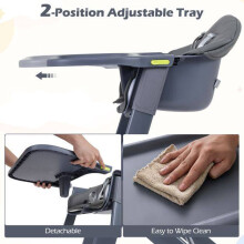3-in-1 Washable Baby High Chair with Tray & Footrest, Gray