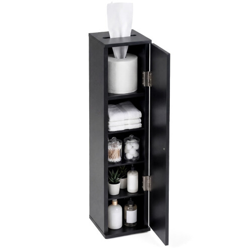 Slim Black Bathroom Cabinet, 16cm Wide, 3 Shelves