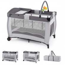 4-in-1 Foldable Baby Playard with Changing Table - Grey