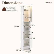 Tall White Bathroom Cabinet with LED Lights & Glass Door