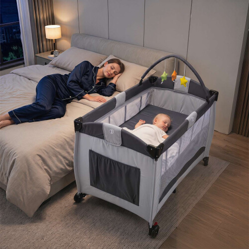 4-in-1 Foldable Baby Playard with Changing Table - Grey 1