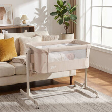 3-in-1 Adjustable Baby Crib with Wheels - Beige