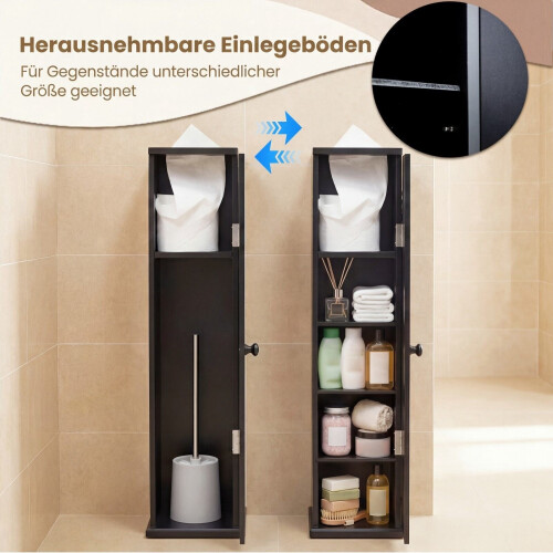 Slim Black Bathroom Cabinet, 16cm Wide, 3 Shelves 1