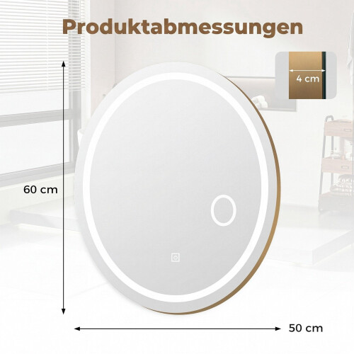 Oval LED Bathroom Mirror, Dimmable, 60x50 cm, 3 Light Colors 2