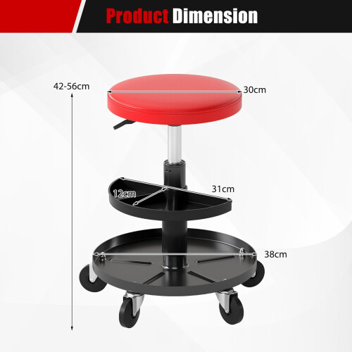 Adjustable Height Rolling Mechanic Stool with Tool Trays 2