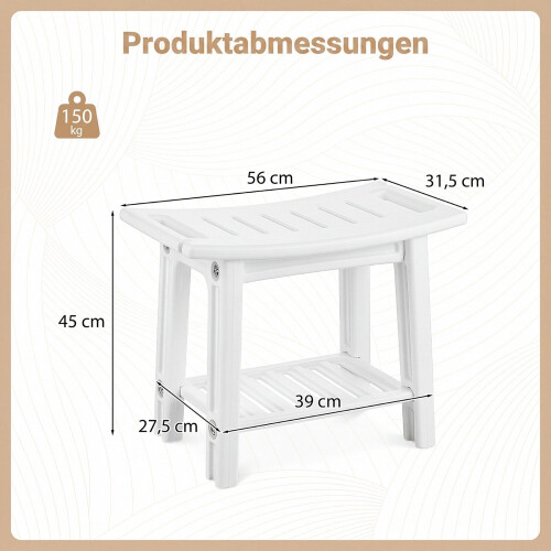 HDPE Shower Chair with Shelf and Handles, White 1