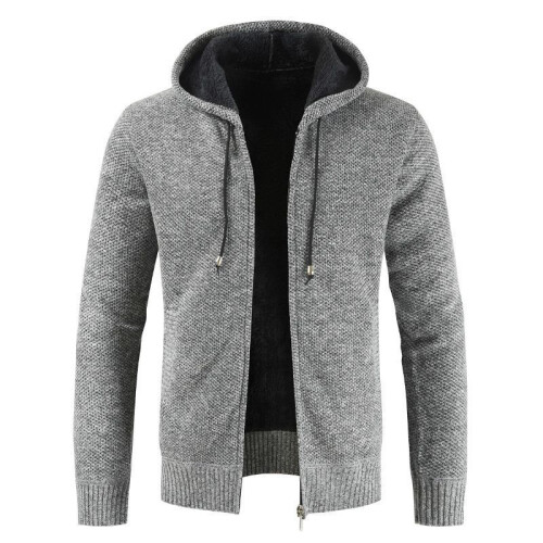 (Light Gray,L)Pull homme à capuche hiver épais fermeture éclair pull pull à capuche manteau tricot