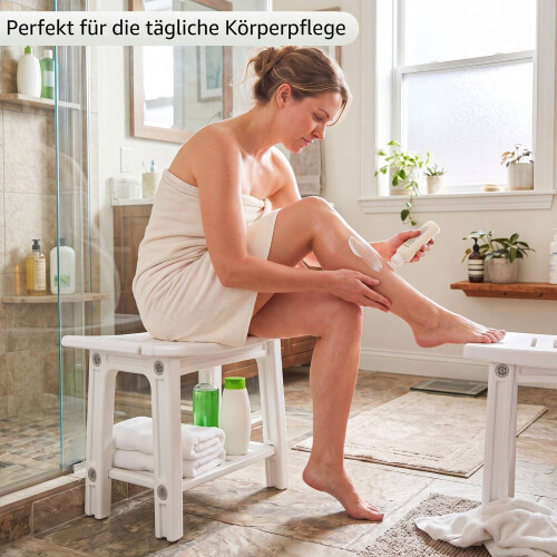 HDPE Shower Chair with Shelf and Handles, White 2