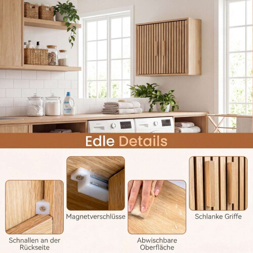 Bathroom Wall Cabinet, Natural Wood, Adjustable Shelves 2