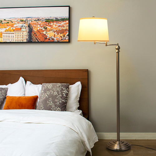 Lámpara de pie con brazo ajustable, pantalla beige, 35,5 x 152 cm 1