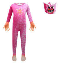 (Pink,120)Kids Huggy Wuggy Poppy Playtime Cosplay Costume Bodysuit Jumpsuit Gloves Mask