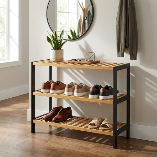 Bamboo Shoe Rack Organiser 3 Tier Wooden Storage 2