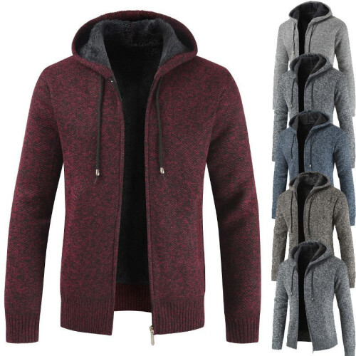 (Black,M)Herren Pullover Hoodie Winter dick Zipper Pulli Sweater Kapuze Mantel Strick 2