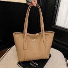 (Khaki) Solid color pebbled tote bag