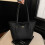 (Black) Solid color pebbled tote bag 1