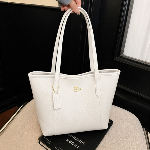 (White) Solid color pebbled tote bag