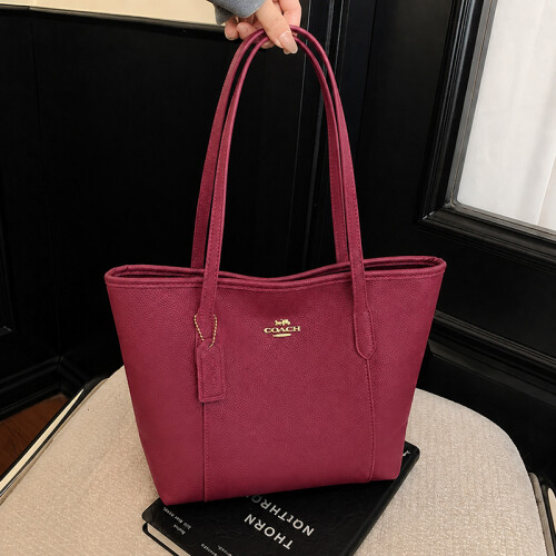 (Wine red) Solid color pebbled tote bag