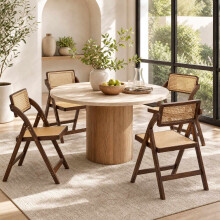 Boho Rattan Folding Chairs, Bamboo Frame, Set of 2