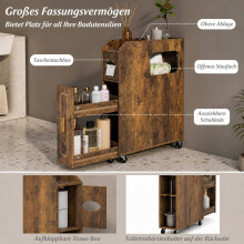 Narrow Brown Bathroom Cabinet with Drawer and Tissue Box