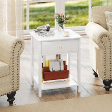 White Bedside Tables Set of 2 with Drawer & Shelf