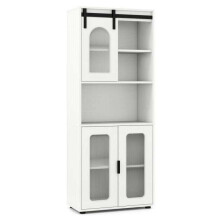 Farmhouse White Bathroom Cabinet with Sliding Barn Door