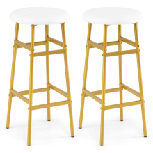 White Linen Bar Stools with Footrest, Set of 2