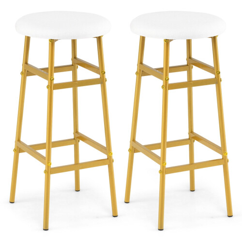 White Linen Bar Stools with Footrest, Set of 2