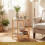 Boho Round Side Table with Tempered Glass Top, Natural 2