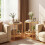 Boho Round Side Table with Tempered Glass Top, Natural 3