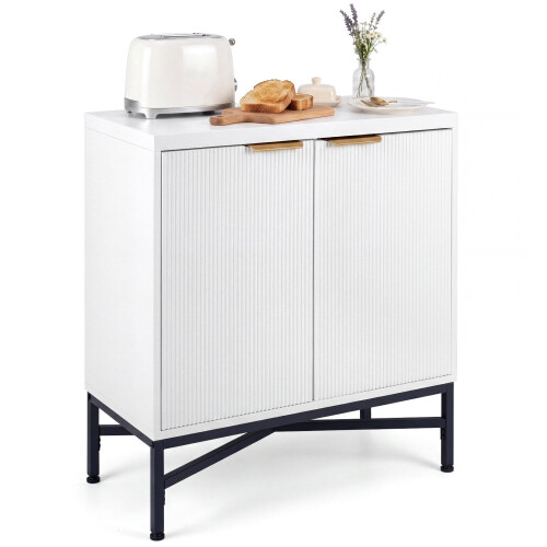 White Fluted Sideboard Buffet Cabinet with Adjustable Shelf 2
