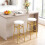 White Linen Bar Stools with Footrest, Set of 2 3