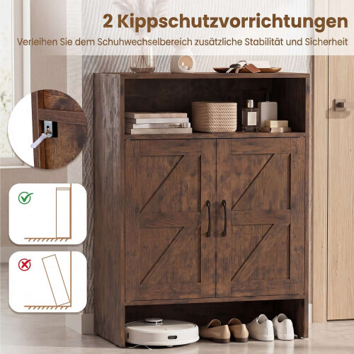Narrow Brown Shoe Storage Cabinet with Open Shelf 1