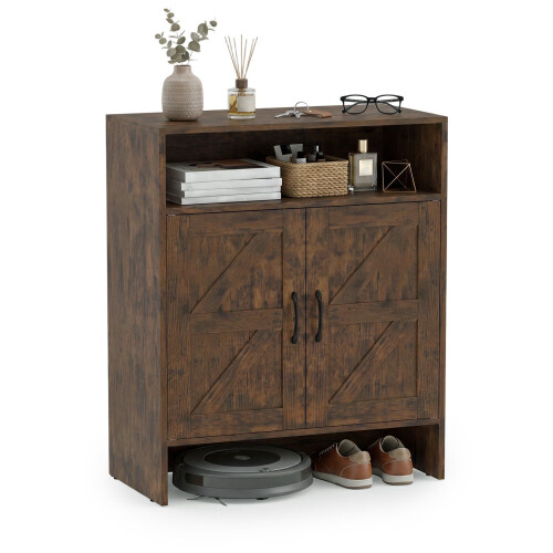 Narrow Brown Shoe Storage Cabinet with Open Shelf 2