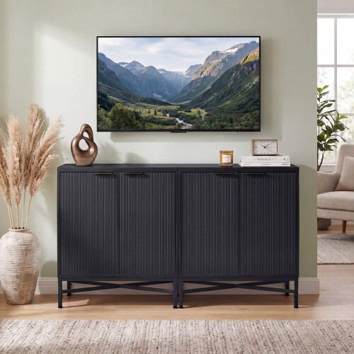 Black Fluted Sideboard Cabinet with Adjustable Shelves 2